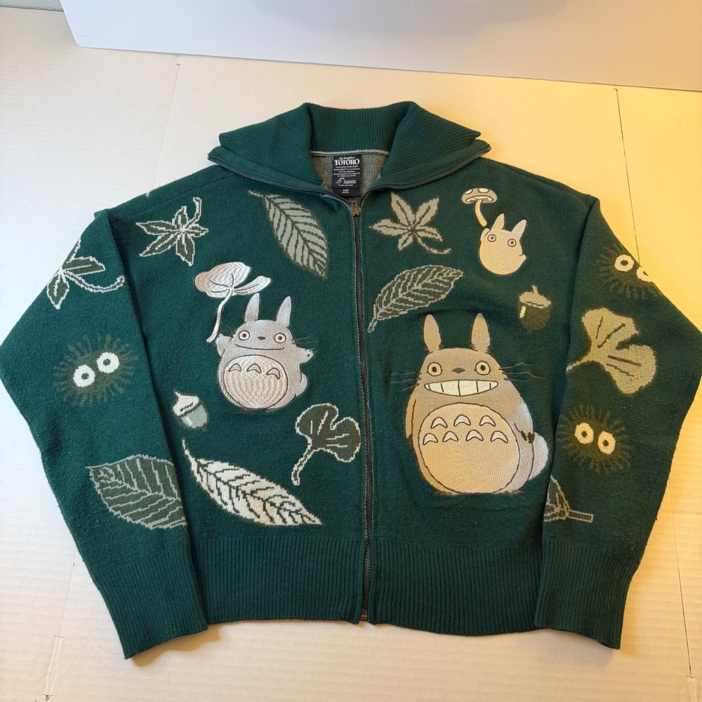 My Neighbor Totoro 1988 Studio Ghibli Green BoxLunch Zip Cardigan Sweater Medium
